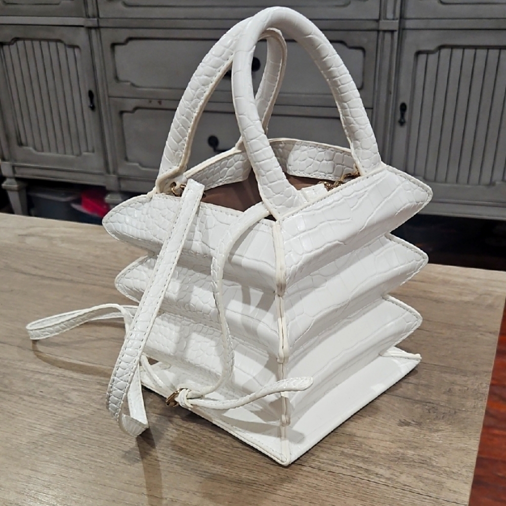 White Faux Croc-Embossed Women's Bag